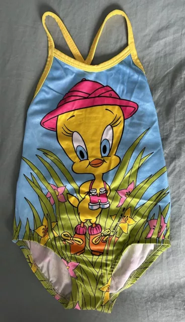 VINTAGE 1988 Looney Tunes Tweety Bird Girls Swimsuit Size 4T Toddler Safari RARE