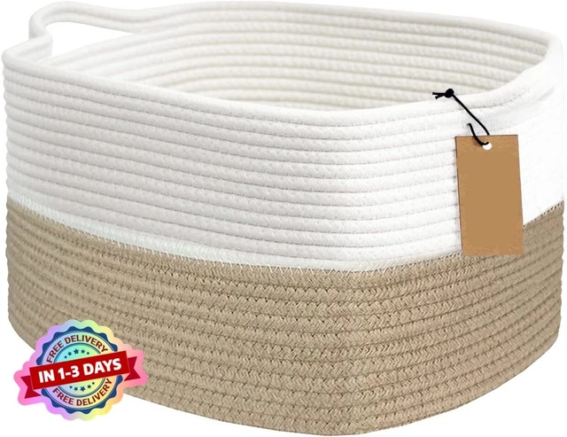 Cesta de Cuerda Algodón con Asa para Guardar Ropa de Bebé Cesta Almacenamiento