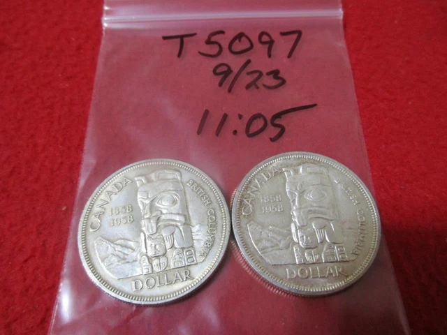 1858-1958 Canada 2/TWO High Grade Silver British Columbia Dollars         #T5097