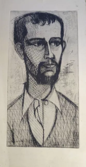 Ecole FRANCAISE XX EAU FORTE PORTRAIT HOMME dlg BERNARD BUFFET EXPRESSIONNISME