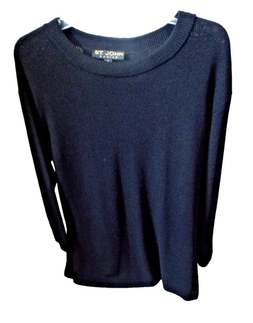 ***ST. JOHN Basics USA Sz S Santana knit TUNIC TOP black!! ***ST. JOHN Basics USA Sz S Santana knit TUNIC TOP black!!