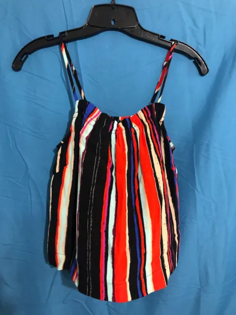 KNOT SISTERS Thin CREPE Cute RUFFLE Neckline Colorful STRIPED Cami/Tank Top XS