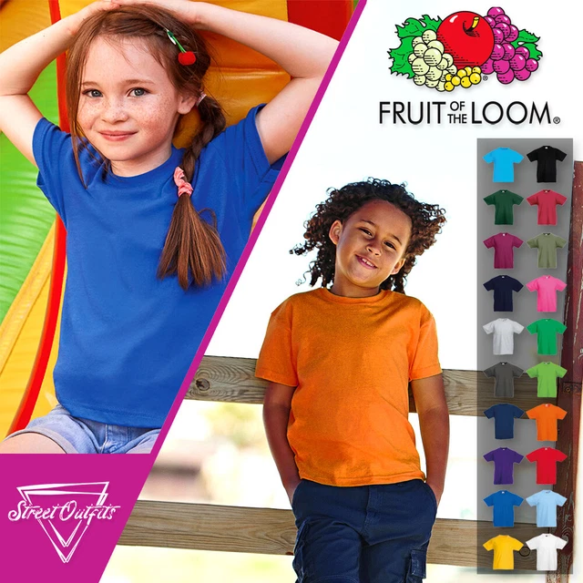 Kids Plain T-Shirt Fruit Of The Loom Original Cotton Children Shirt Top Age 3-15