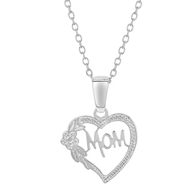 925 Corazón Abierto de Plata Ley Mi Madre Colgante Collar 18" Inch Verano Oferta