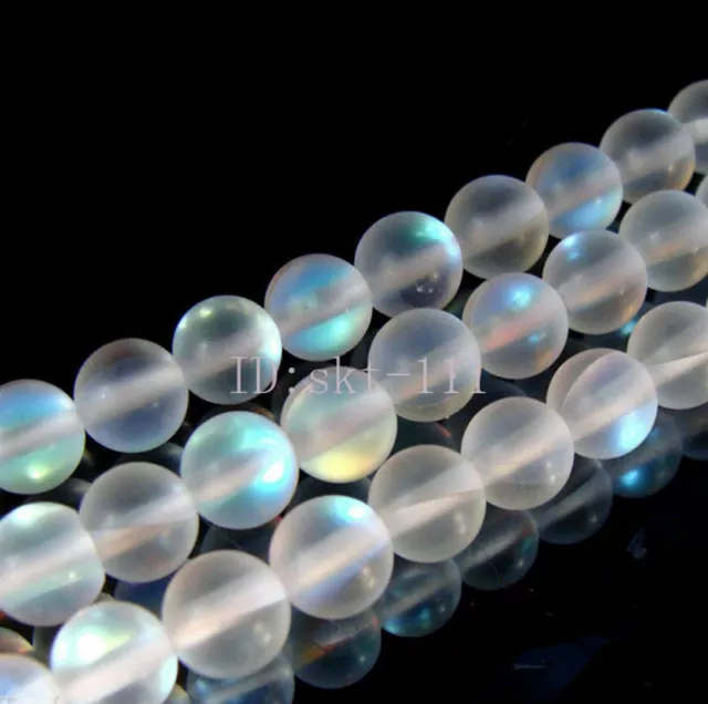 Natural 6/8/10/12mm Gleamy Rainbow Moonstone Round Gems Loose Beads 15''Strand