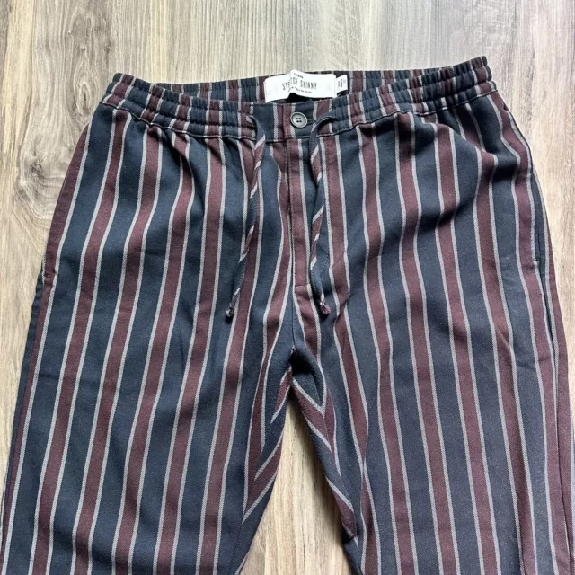 Topman Man Mens Pant Stripe Stretch Skinny Jogger Navy Burgundy Pants Size 34x32