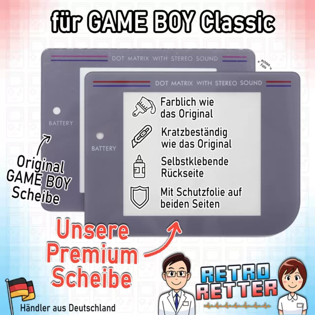 💎 Premium Display Scheibe - GameBoy Classic Grau - LCD Bildschirm Ersatz Front