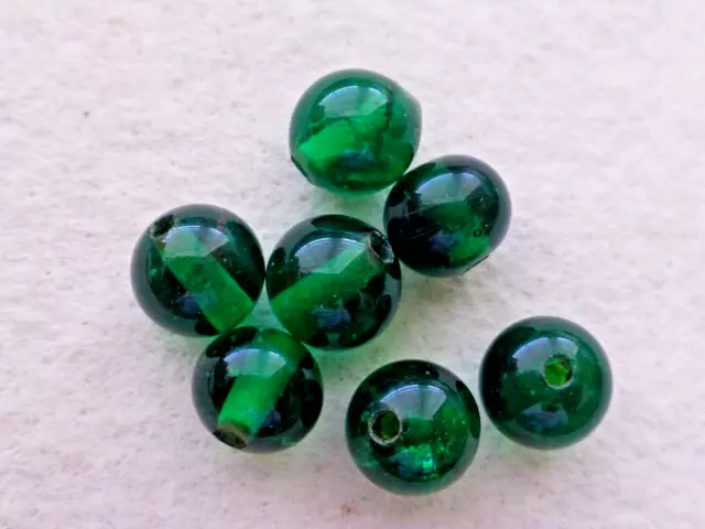 Antique 6  Pcs  Round Shape   Forest Green  Color Glass   Trade Beads