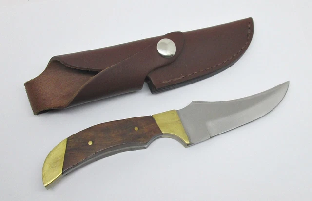 Vintage Pakistan Hunting/Skinning Fixed Blade Knife w/Quality USA Leather Sheath