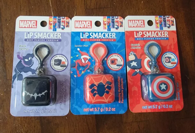 (3) x Marvel Lip Smacker Cube W/Clip keychain - Variety Lot