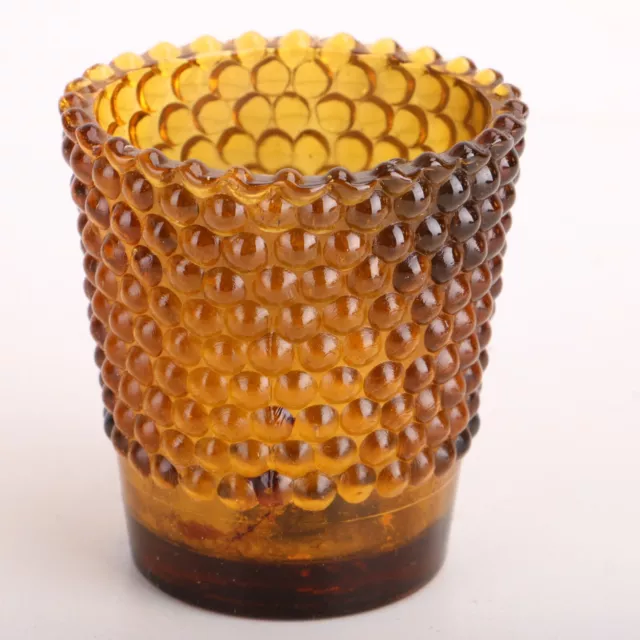 Amber Red Glass Hobnail Pattern Candle Holder Votive Cup