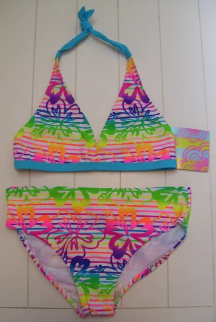 Girls St Tropez 2 Pc Tropical Fully Lined Bikini Swimsuit Sz 16