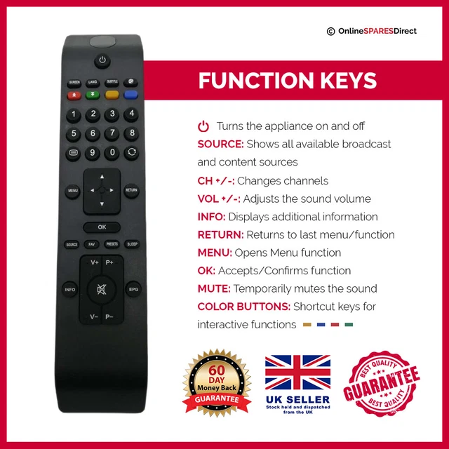 GENUINE RC3902 REMOTE Control For JMB JT0132001B/01 TV , Television UK