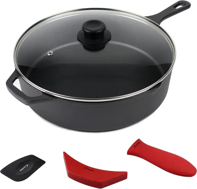 12-Inch Cast Iron Skillet Set (Pre-Seasoned - EXTRA DEEP), Including Large & Ass
