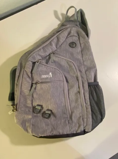 SEEU Oversized Sling Backpack Crossbody Shoulder Bag Gray Camping Hiking