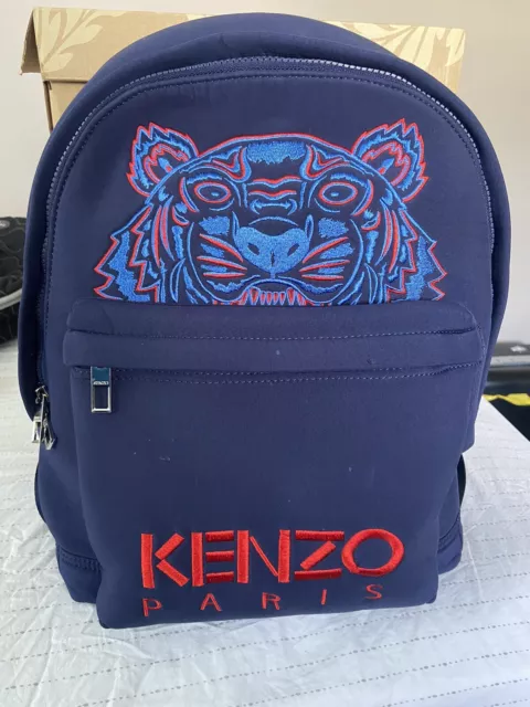 Kenzo Neoprene Tiger Embroidered Logo Knapsack Backpack Navy 16 1/2” X H 12” W