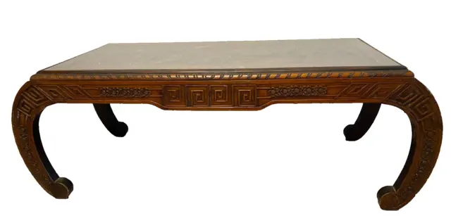 20th Century Oriental Hand Carved Coffee Table With Glass Top and Drawer