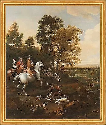 Hasenjagd Hare Hunting Jan Wyck Pferd Reiter Jagd Tiere Hunde B A2 00136 Gerahmt