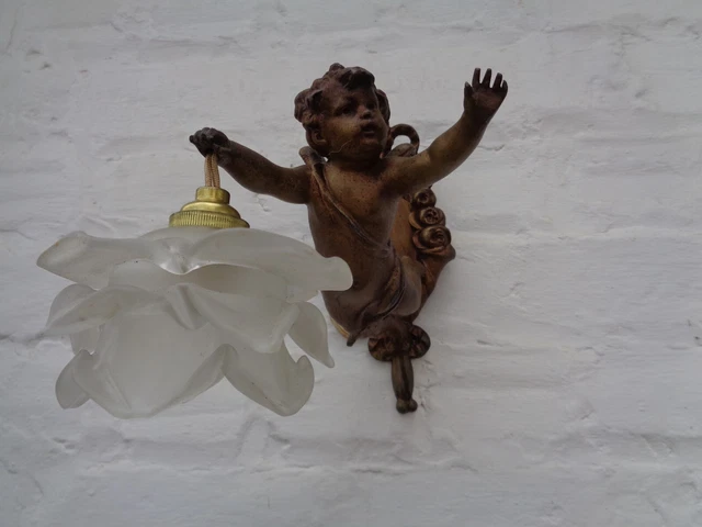 Applique murale Ange Gardien - 40 cm - Bois et fer forgé