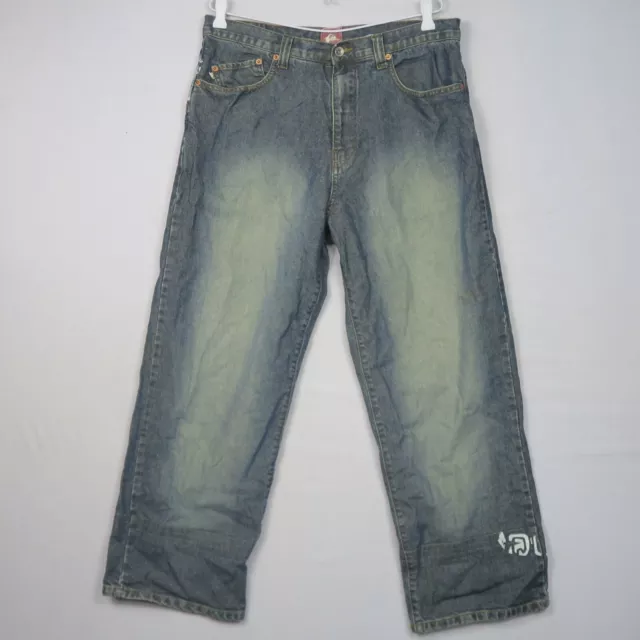 Quiksilver Mens Jeans 34W 27L Blue Straight Relaxed Fit Baggy Denim Work