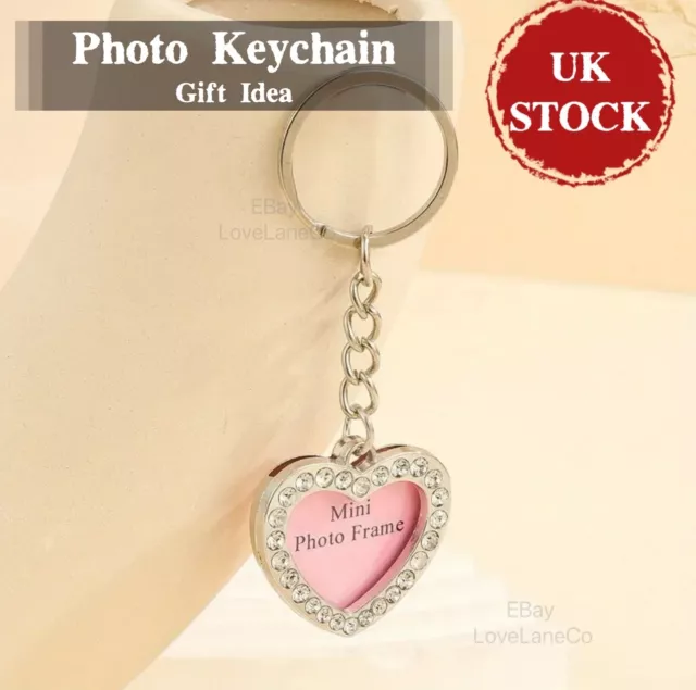 Rhinestone Heart Picture Frame Key Chain Key Ring Keyring Fun Tag Gift Idea