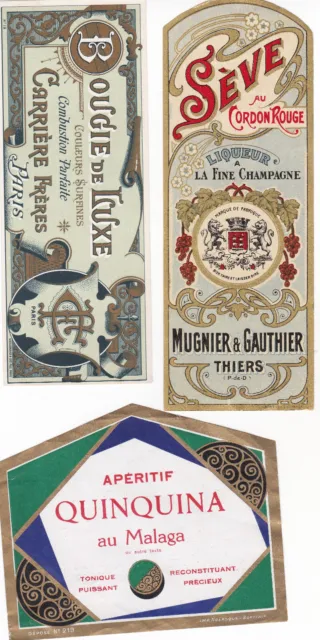 lot de 3 étiquettes pubs diverses dos vierge TB