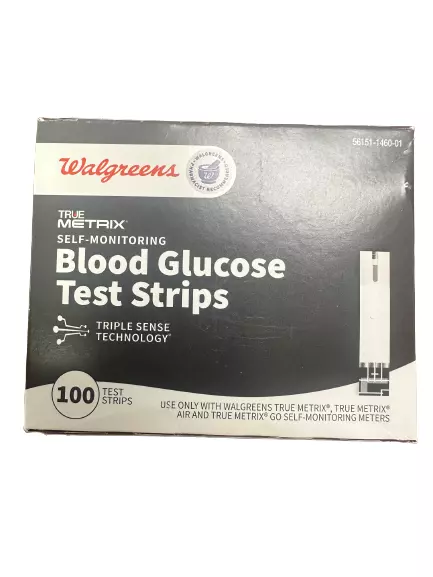 100 tiras reactivas de glucosa en sangre diabética Walgreens True Metrix caducidad 4/23