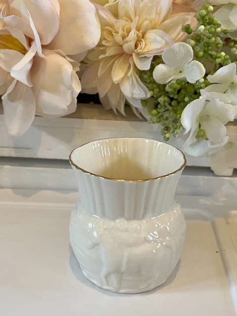 Belleek 3.25" Vase Marked Gold Trim Horse and Sleigh Snow Scene Belleek Vase