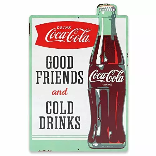 Coca-Cola Good Friends Cold Drinks Metal Sign - Vintage Coca-Cola Green/Red