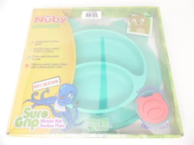 Nuby Baby Led Feeding Sure Grip Miracle Mat Section Plate, Aqua Bear 6+m