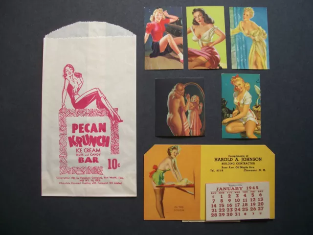 🌟 30s 40s 50s Pin Up Calendar Stamps Ice Cream Wrapper Lot Card Paper Girl