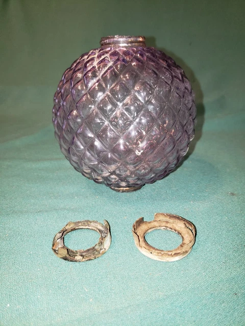 Vintage Glass Lightning Rod Ball - Quilted Design Purple - w/ Caps or Collars