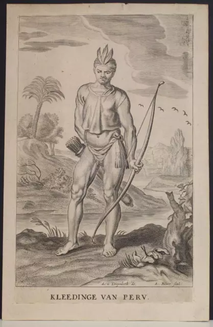 Peru Peruvian Native 1667 Hazart Unusual Antique Copper Engraved Portrait
