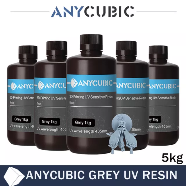 ANYCUBIC 5KG Gris UV Sensitive Résine 405nm Resin pour LCD SLA Imprimante 3D M5s