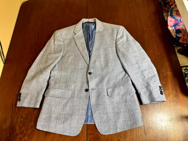 2023 JOS A BANK Blue Plaid Sport Coat Suit Blazer 40S Silk Linen Tailored Slim