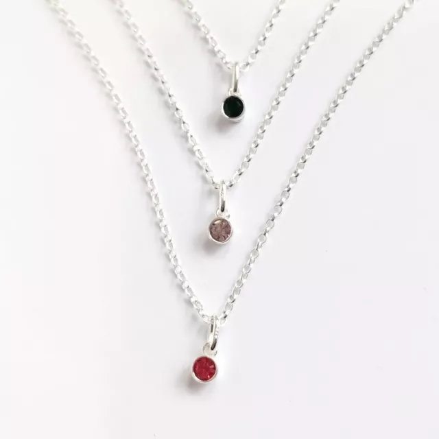 Sterling Silver Birthstone Layered Necklace Belcher Chain Select 1 2 or 3 Charms