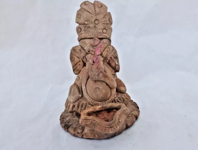 Old Vintage Hand Carved River Clay Lord Ganesha With Oil Lamp Figure/Statue  F14