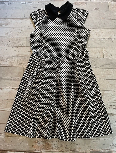 Ann Taylor Womens Dress 10 Fit-N-Flare Knit Peter Pan Collar Black Sleeveless