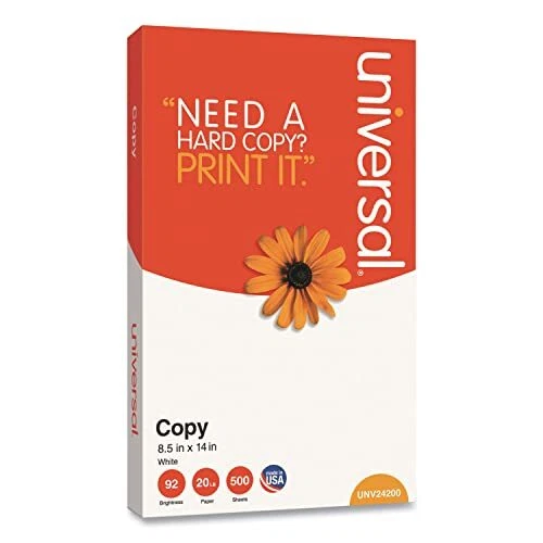 Copy Paper, 92 Bright, 20 Lb., 8.5 X 14, Legal Size, White, 500 Sheets/Ream (...