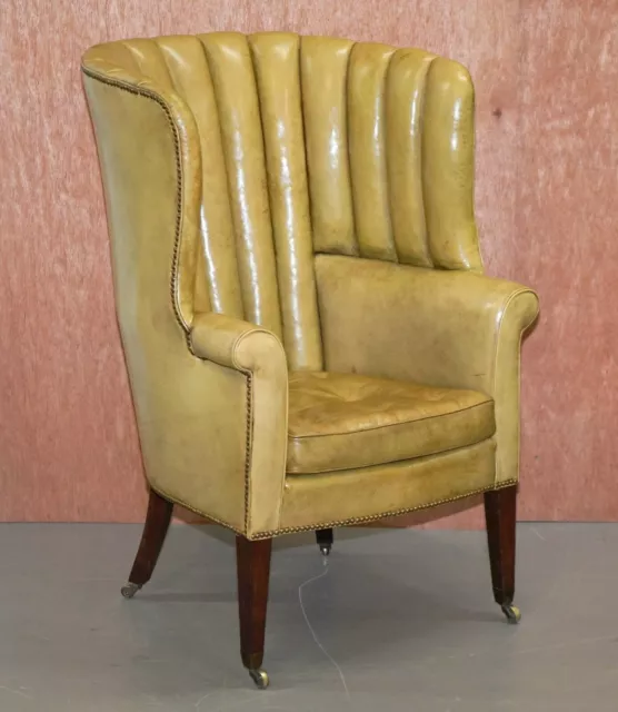 Regency Circa 1815 Fluted Barrel Back Leather Wing Armchair & Matching Stool 2