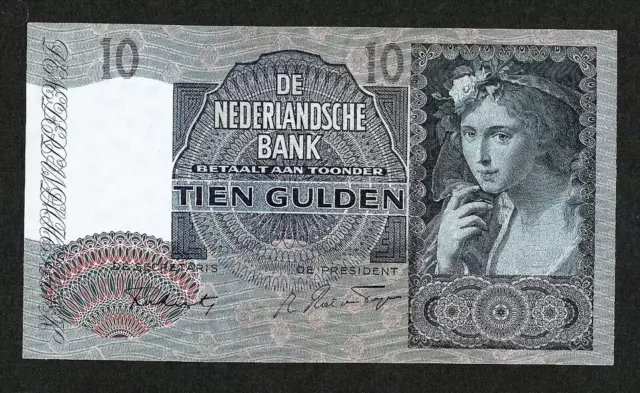 NETHERLANDS 10 GULDEN 1941 Ser. 2AX P-56b AUNC+