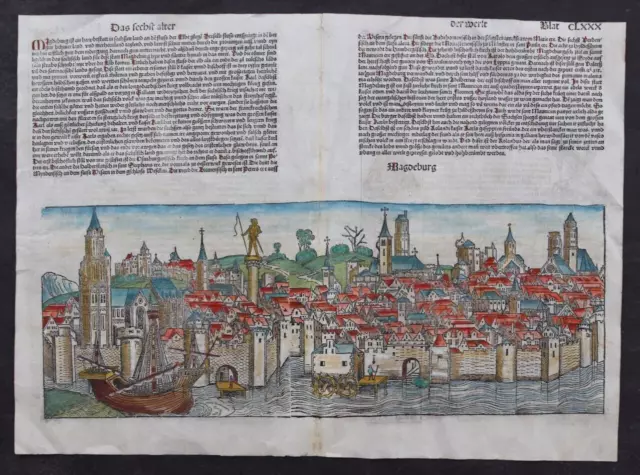 Inkunabel,Schedel Weltchronik,Kolorierte Stadtansicht,Magdeburg ,1493,Selten