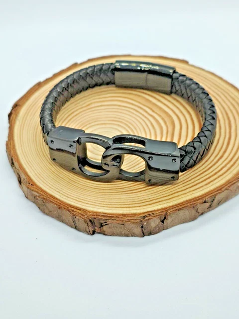 Bracelet En Cuir Véritable Pour Homme Style Johnny Depp - Marron - Acier Inoxydable - Neuf Avec étiquettes