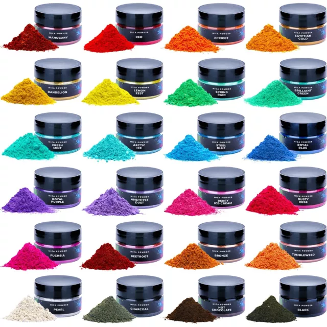 24 Jars Mica Powder Set For Resin, Soap Making Color Pigments, Cosmetic Colorant