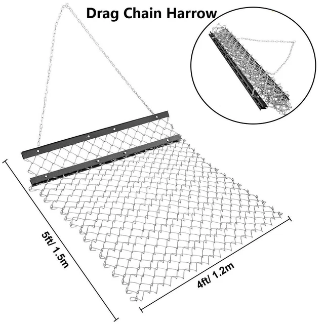 4 x 5 ft Chain Field Drag Drag Harrow Tract ATV Lawn Rake for Landscape Leveling