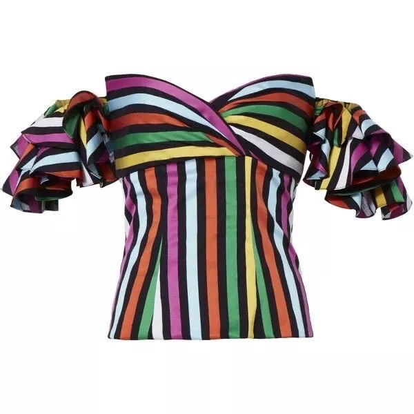 Caroline Constas Louisa Off Shoulder Black Striped Blouse Top NWT $395 Size XS