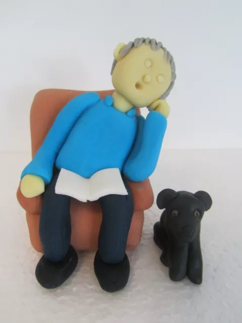 MAN GRANDAD IN chair reading with walking stick ,edible birthday cake  topper, £18.99 - PicClick UK