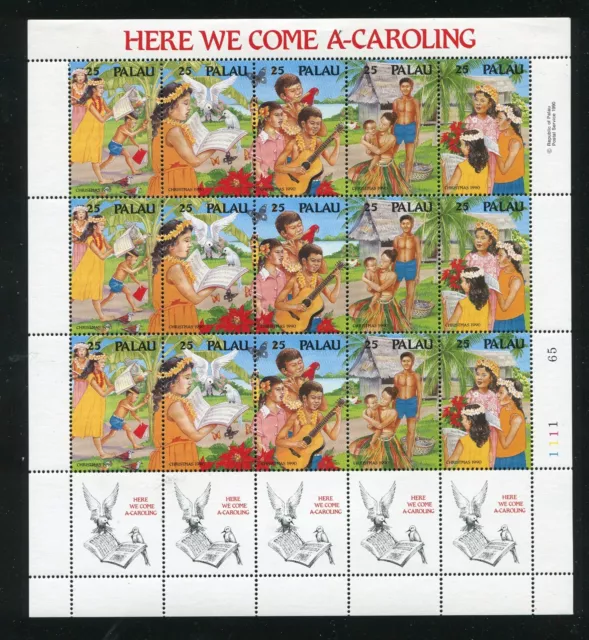 Palau 253a Christmas, Here We Come A Caroling Sheet of 15 Stamps MNH 1990