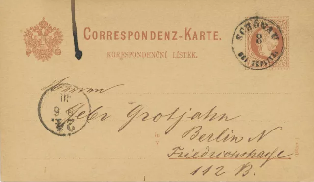 ÖSTERREICH "SCHÖNAU / BEI TEPLITZ" (Böhmen) Fingerhut-K1 klar a. 2 Kr. GA 1883