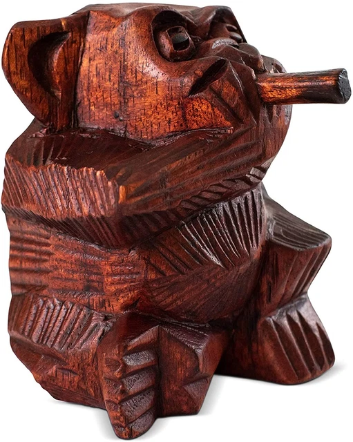 Wooden Hand Carved Smoking Monkey Statue Figurine Handmade Sculpture Decor Wood